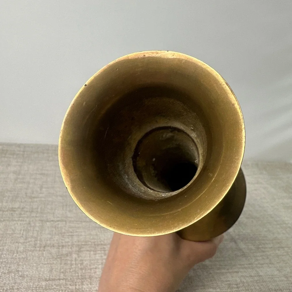 Vintage Brass Vase Made in India | Tall Indian Brass Pedestal Vase | Aged Patina